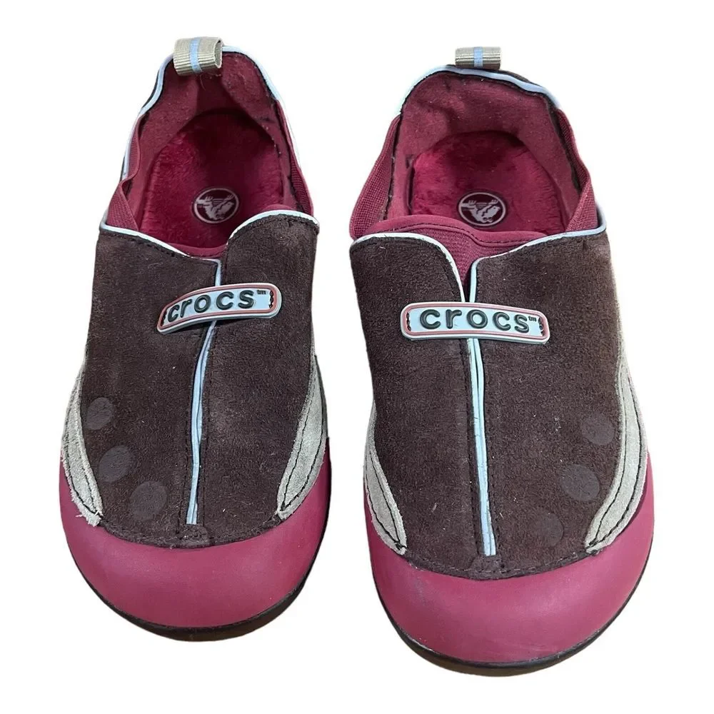 Crocs Size J 3 Kids Red Brown‎ Lined Shoes Grip Bottom